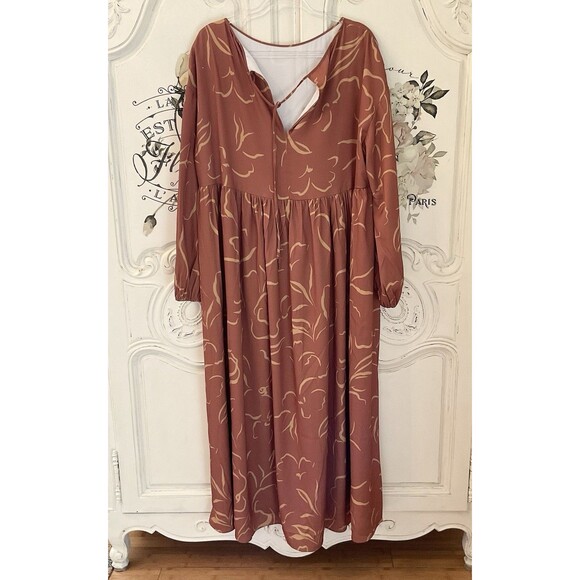 NAP Abstract Maxi Dress Empire Waist Long Sleeves Rust, Size L NWT - Picture 5 of 16